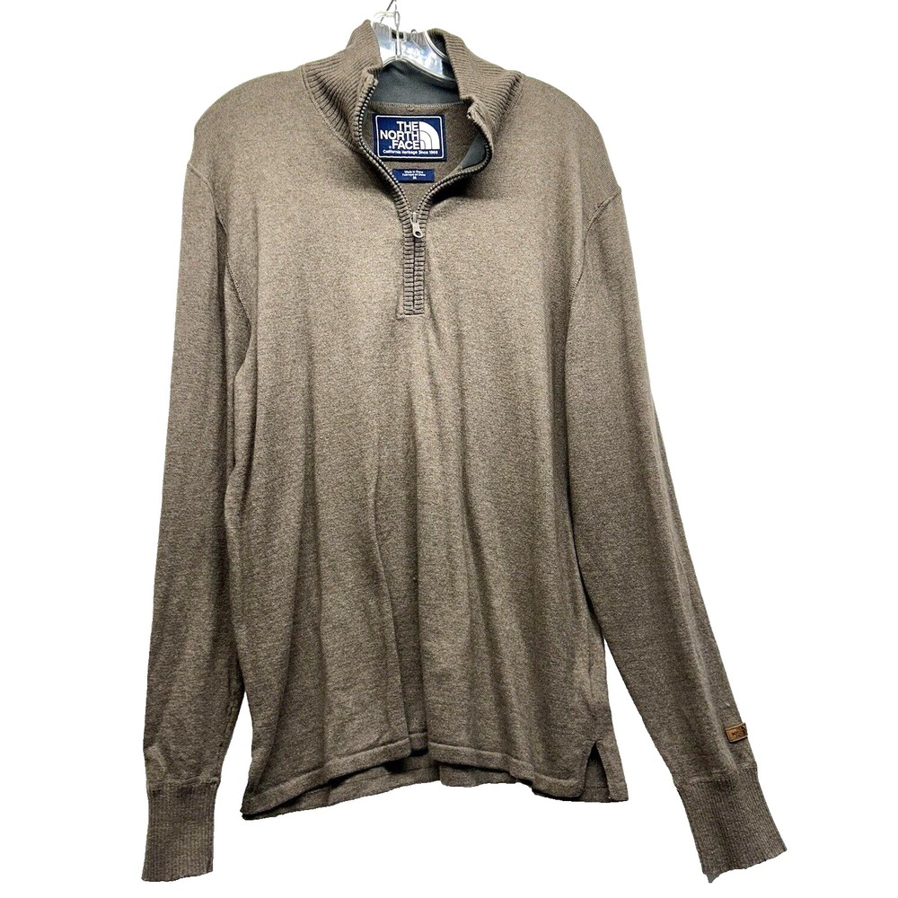 The North Face Men's Medium Brown 1/2 Zip Cotton Wool Blend Sweater (E5)